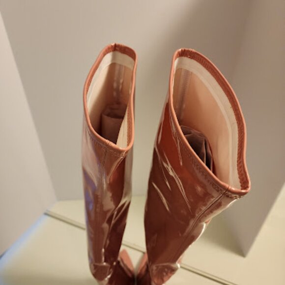 Steve Madden Over-the-Knee Pink Patent Leather Heeled Boots - Picture 9 of 10